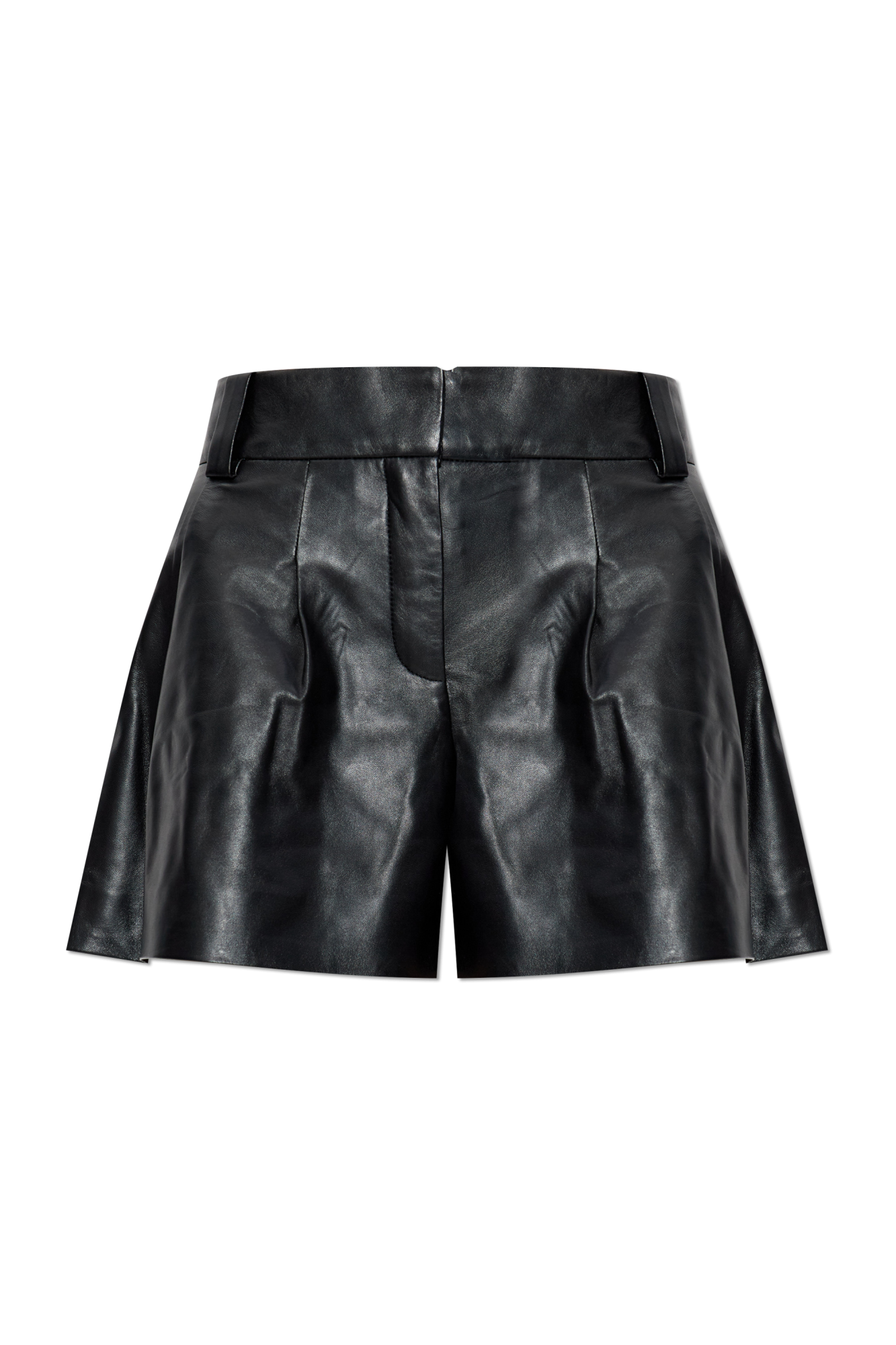 PAX00100 ♥ PAX BLACK LEATHER STRINGS SHORT SKIRT High Waist Zip Front Detail Mini Skirt In Black Faux Leather
